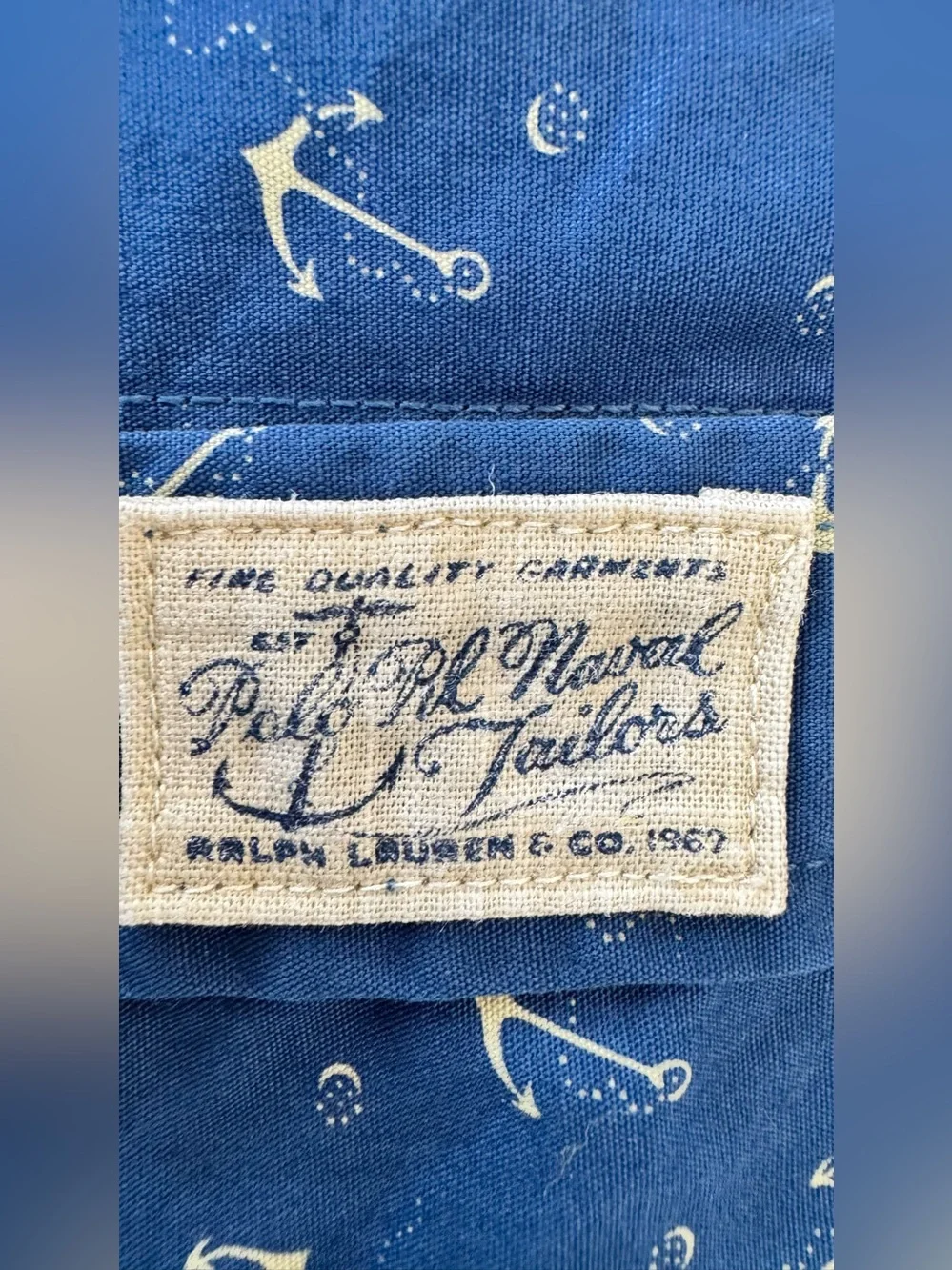 Ralph Lauren Blue Anchor Print Button Down Shirt Boys L 14-16 Women XS S